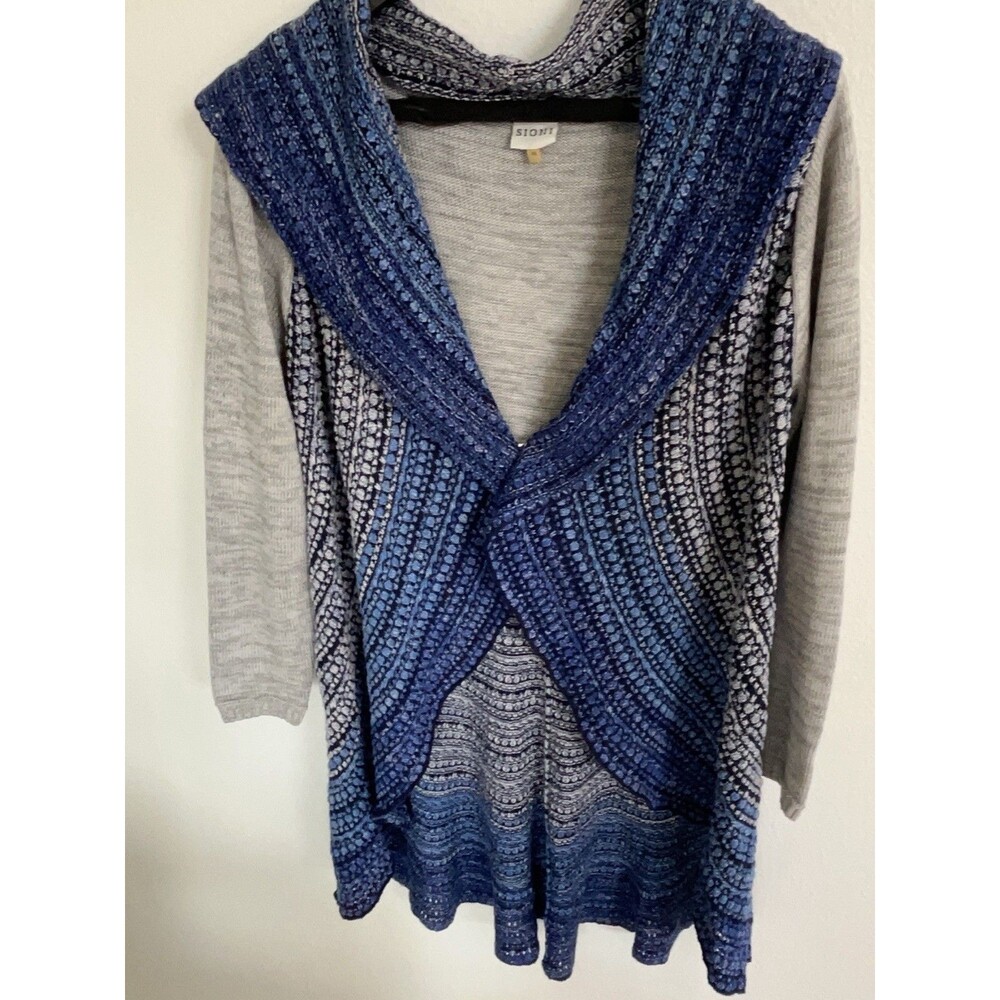 Sioni Womens Shawl Cardigan XL Blue Gray Hi-Low Hem Open Front Lagenlook Boho